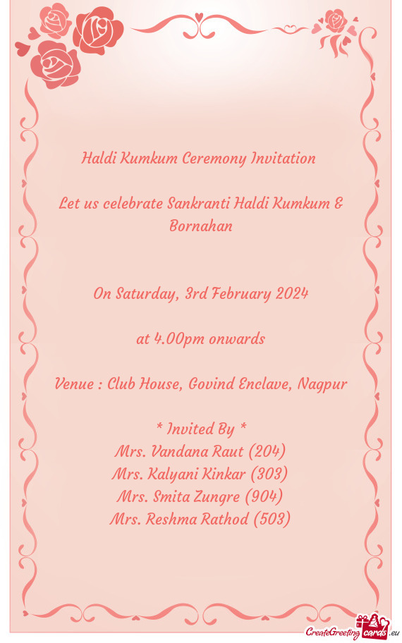 Let us celebrate Sankranti Haldi Kumkum & Bornahan