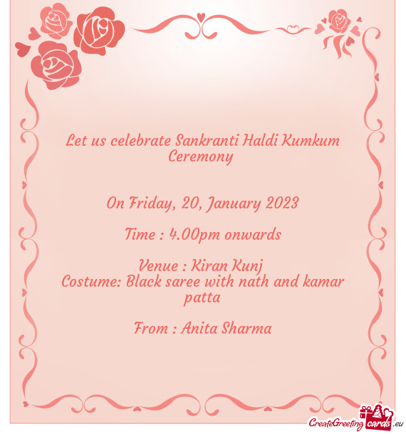 Let us celebrate Sankranti Haldi Kumkum Ceremony