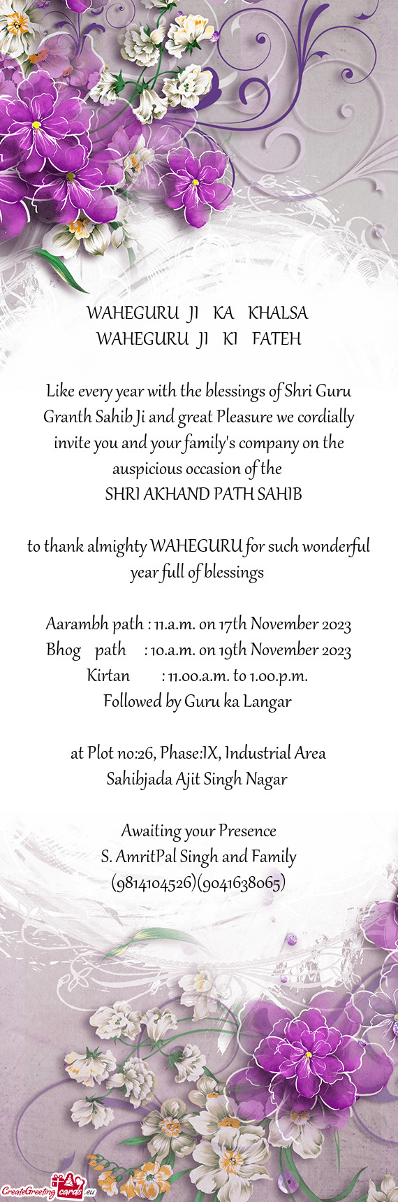 Like every year with the blessings of Shri Guru Granth Sahib Ji and great Pleasure we cordially invi