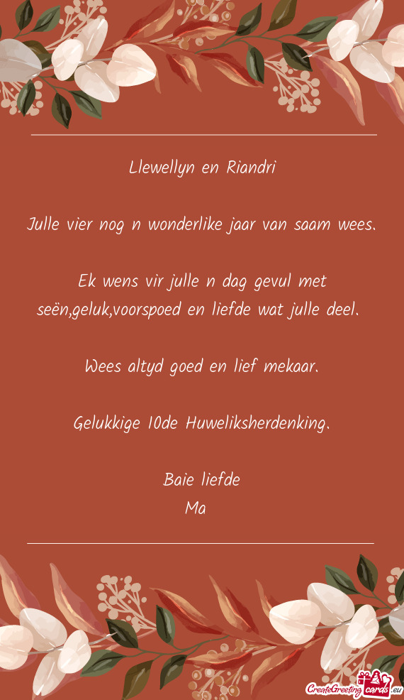 Llewellyn en Riandri Julle vier nog n wonderlike jaar van saam wees