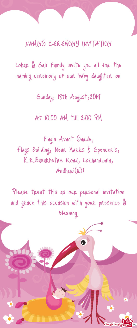 Lohar & Sali Family invite you all for the naming ceremony of our baby daughter on
