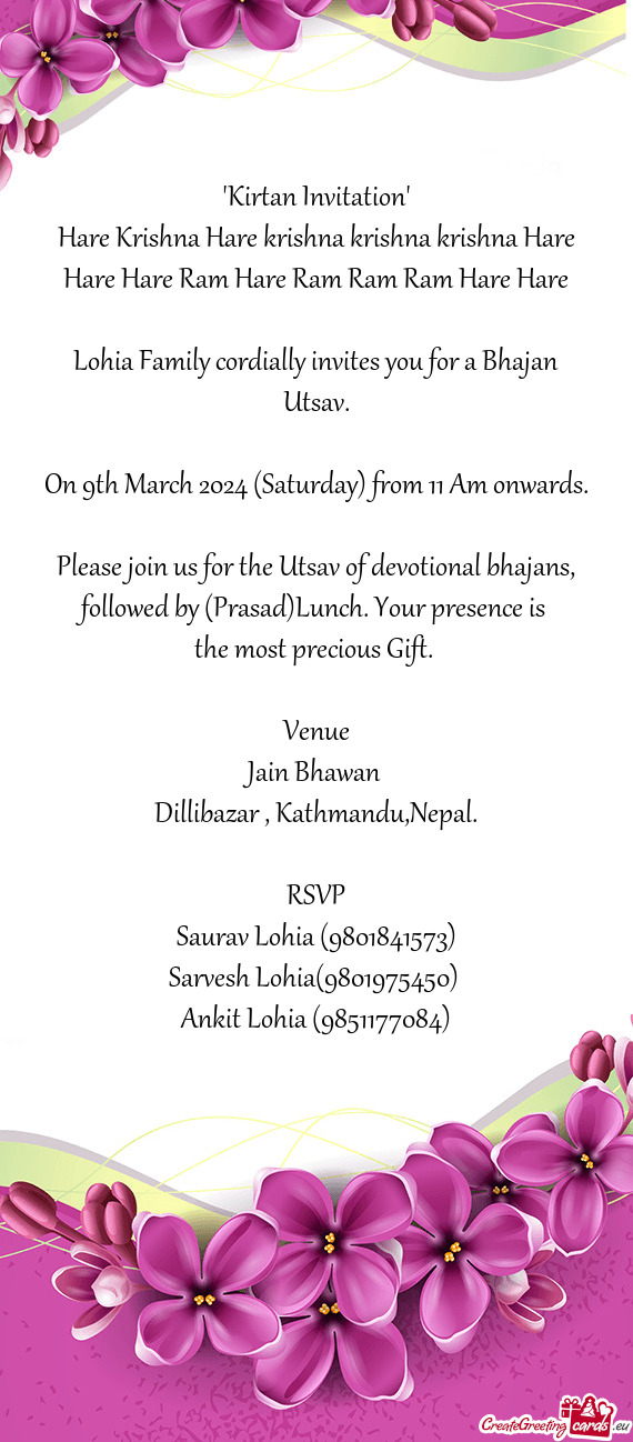 Lohia Family cordially invites you for a Bhajan Utsav
