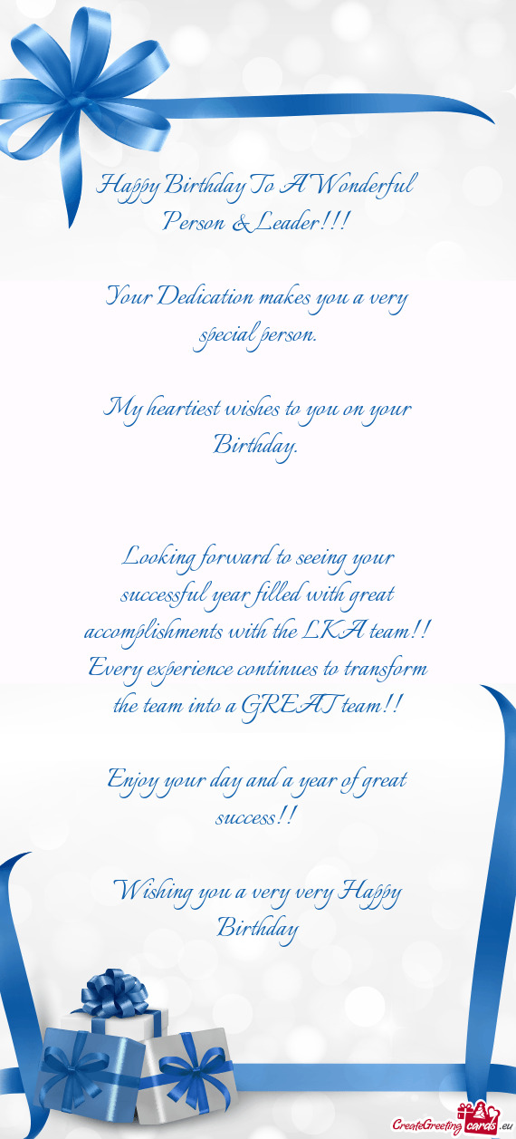 Looking forward to seeing your successful year filled with great accomplishments with the LKA team