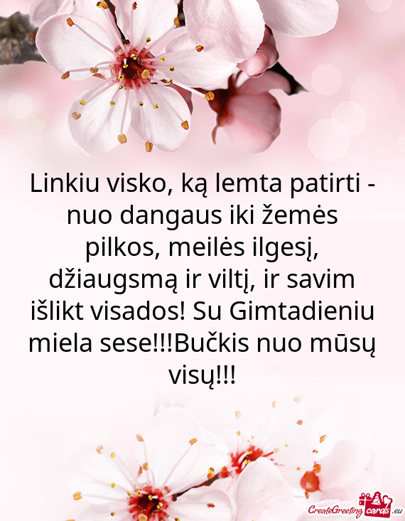 Ltį, ir savim išlikt visados! Su Gimtadieniu miela sese!!!Bučkis nuo mūsų visų