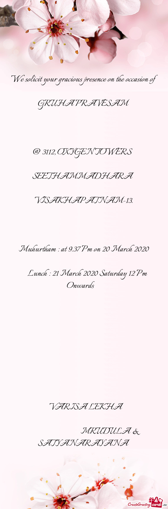 Lunch : 21 March 2020 Saturday 12 Pm Onwards