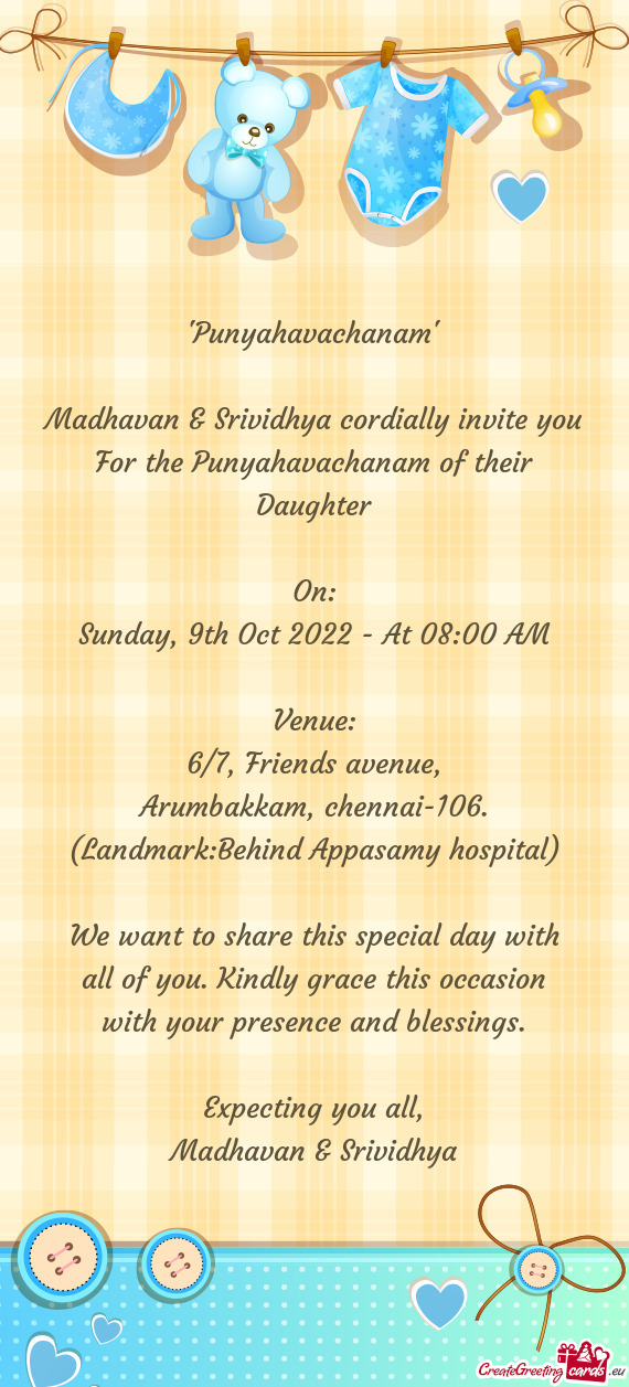Madhavan & Srividhya cordially invite you