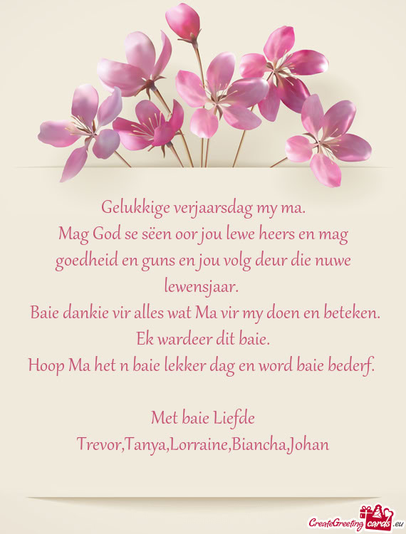 Mag God se sëen oor jou lewe heers en mag goedheid en guns en jou volg deur die nuwe lewensjaar
