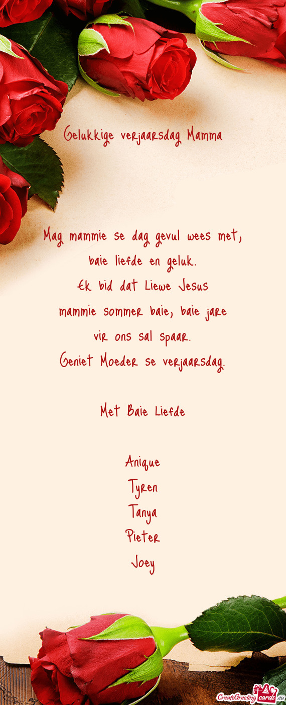 Mag mammie se dag gevul wees met, baie liefde en geluk