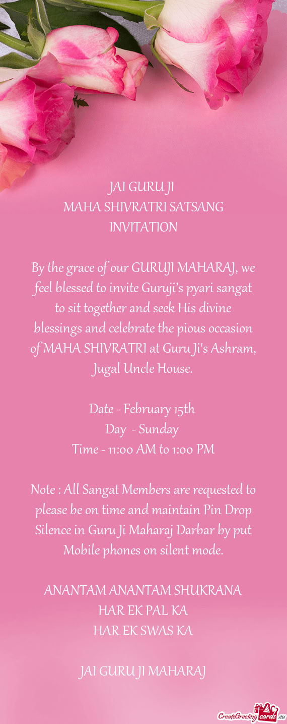 MAHA SHIVRATRI SATSANG INVITATION