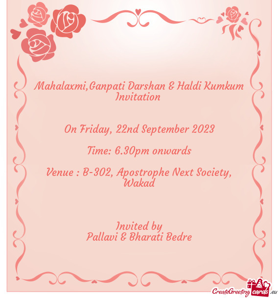 Mahalaxmi,Ganpati Darshan & Haldi Kumkum Invitation