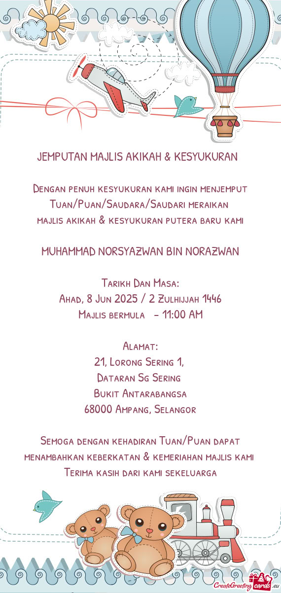 Majlis akikah & kesyukuran putera baru kami