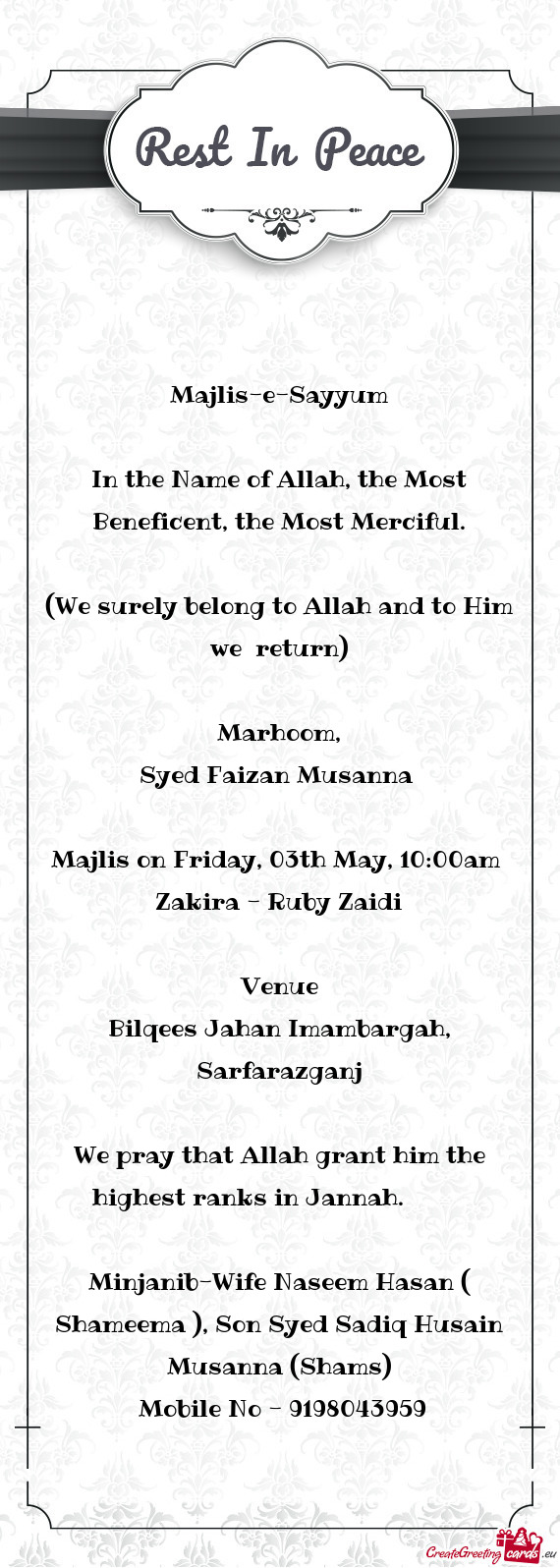 Majlis on Friday, 03th May, 10:00am