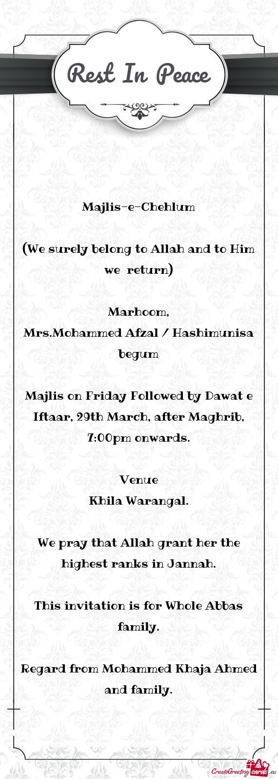 Majlis on Friday Followed by Dawat e Iftaar, 29th March, after Maghrib, 7:00pm onwards