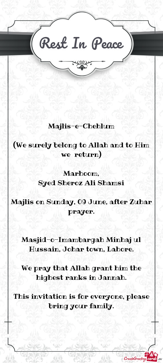 Majlis on Sunday, 09 June, after Zuhar prayer
