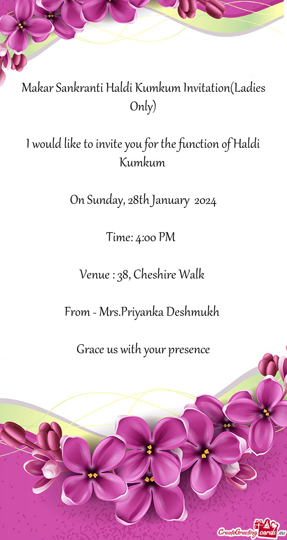 Makar Sankranti Haldi Kumkum Invitation(Ladies Only)