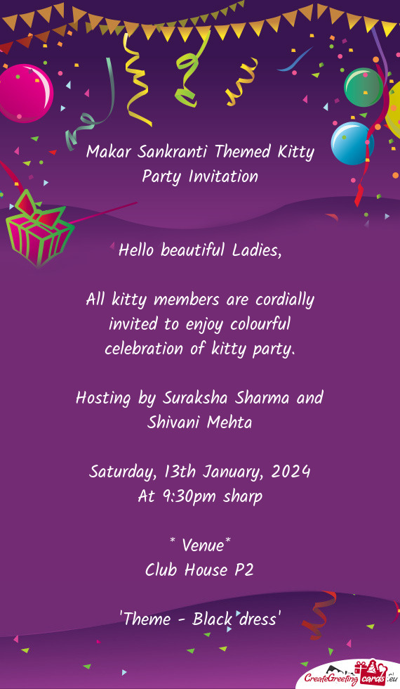 Makar Sankranti Themed Kitty Party Invitation
