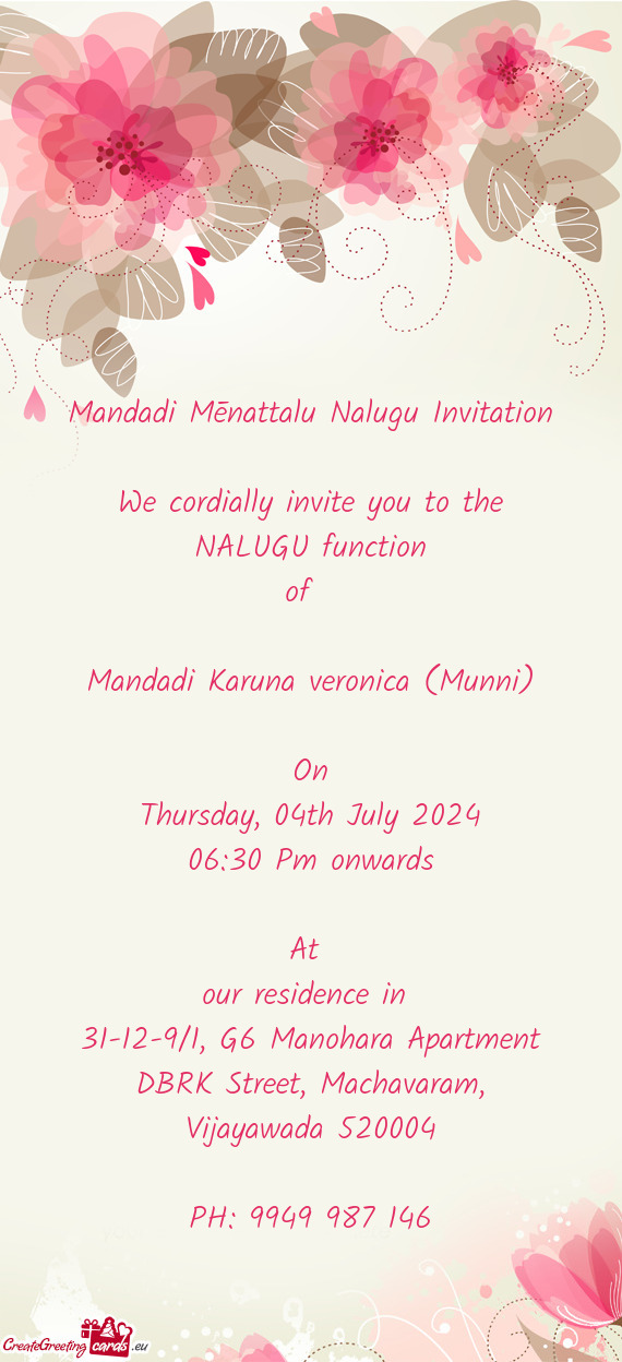 Mandadi Mēnattalu Nalugu Invitation