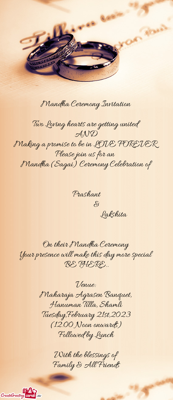 Mandha Ceremony Invitation