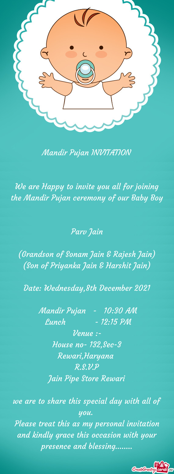 Mandir Pujan INVITATION