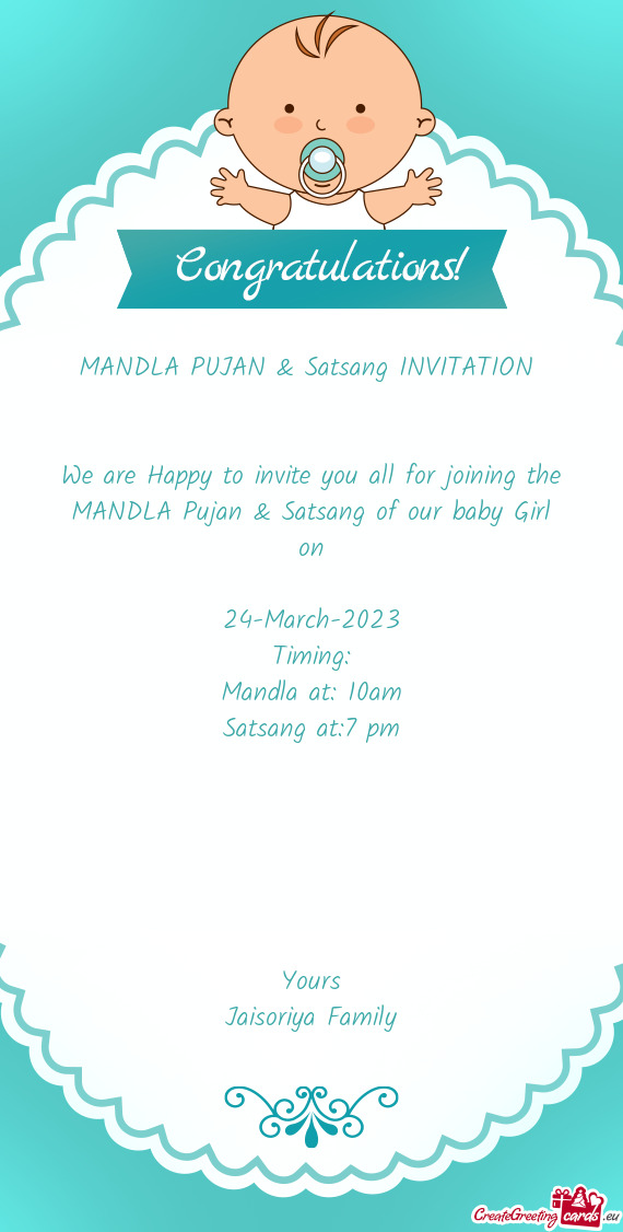 MANDLA PUJAN & Satsang INVITATION