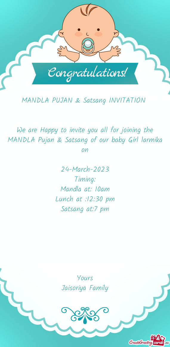 MANDLA Pujan & Satsang of our baby Girl larmika
