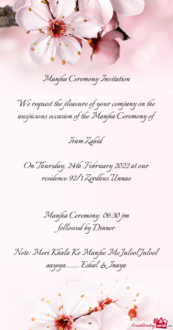 Manjha Ceremony: 06:30 pm