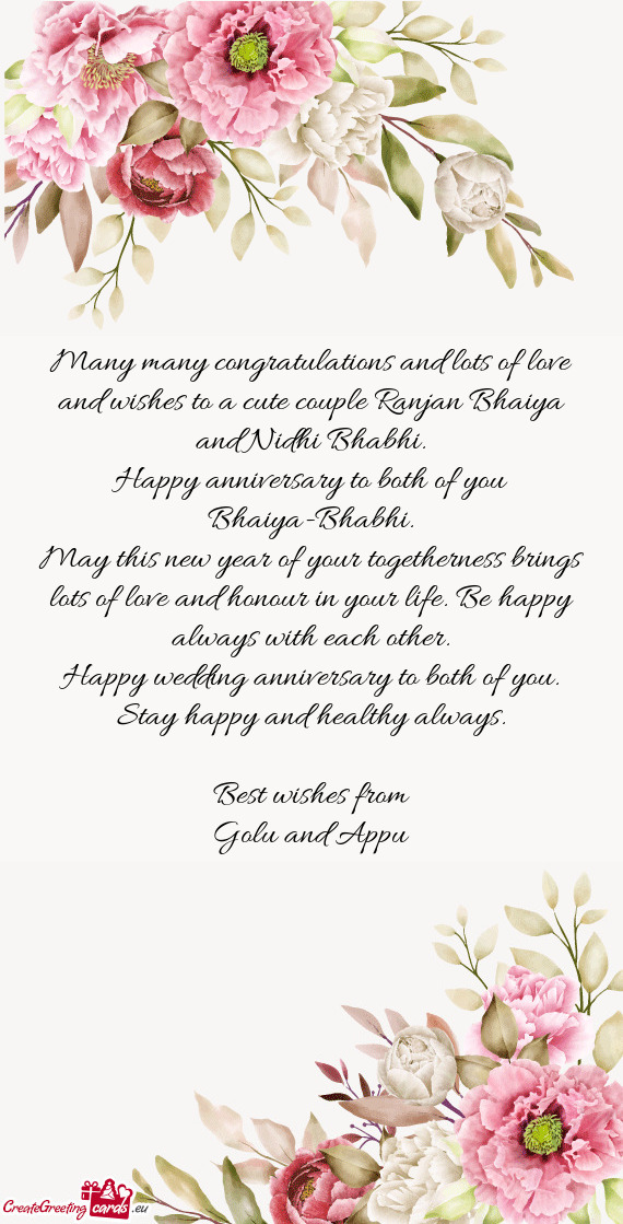 Many many congratulations and lots of love and wishes to a cute couple Ranjan Bhaiya and Nidhi Bhabh