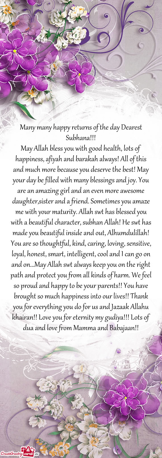 Many many happy returns of the day Dearest Subhana