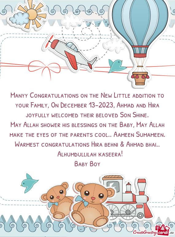 Manyy Congratulations on the New Little addition to your Family, On December 13-2023, Ahmad and Hira
