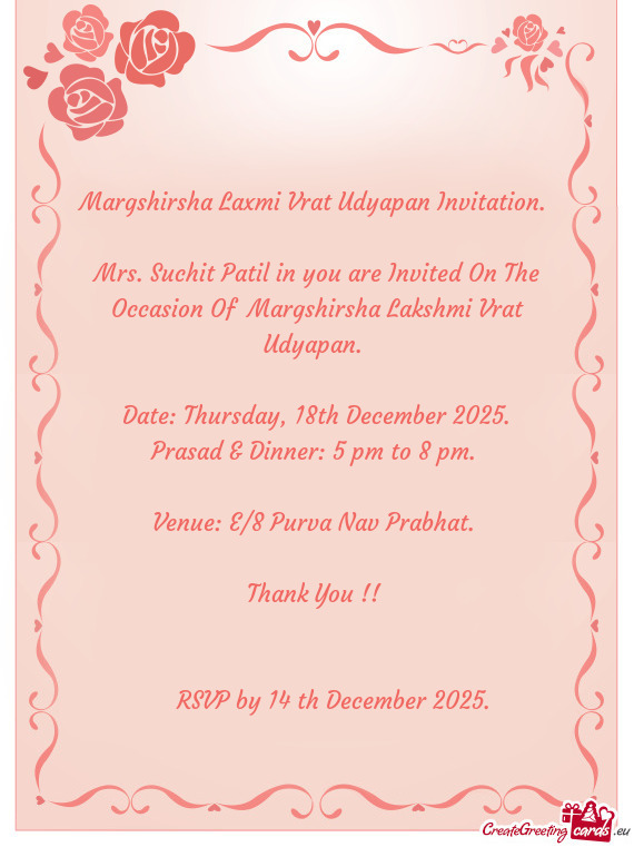 Margshirsha Laxmi Vrat Udyapan Invitation