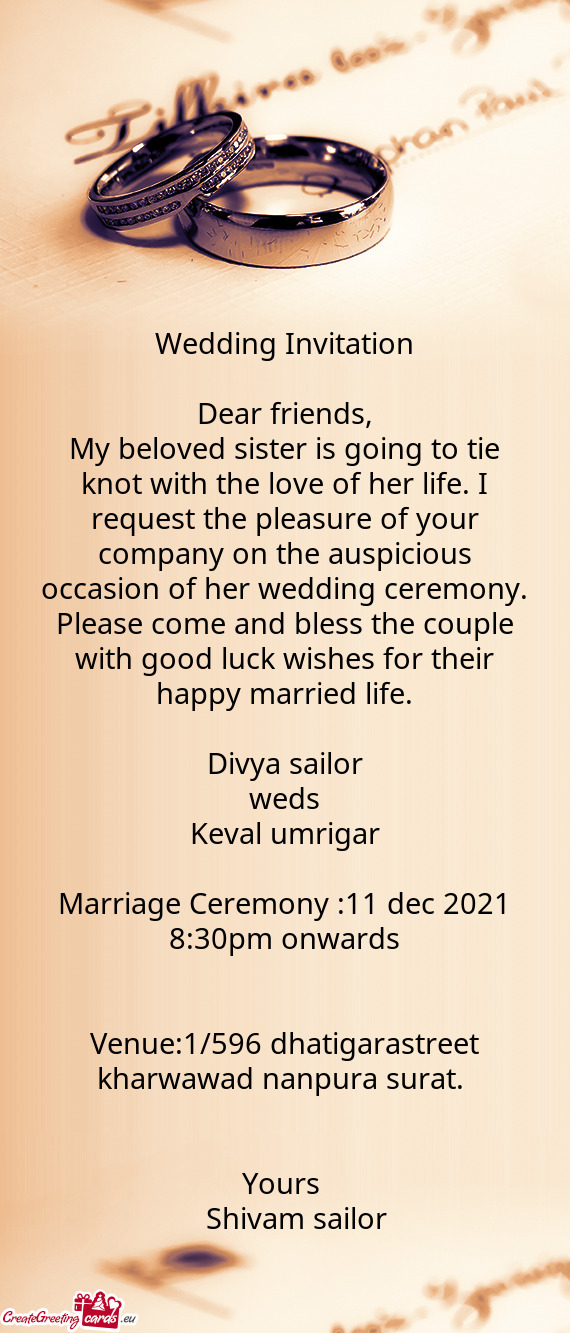 Marriage Ceremony :11 dec 2021