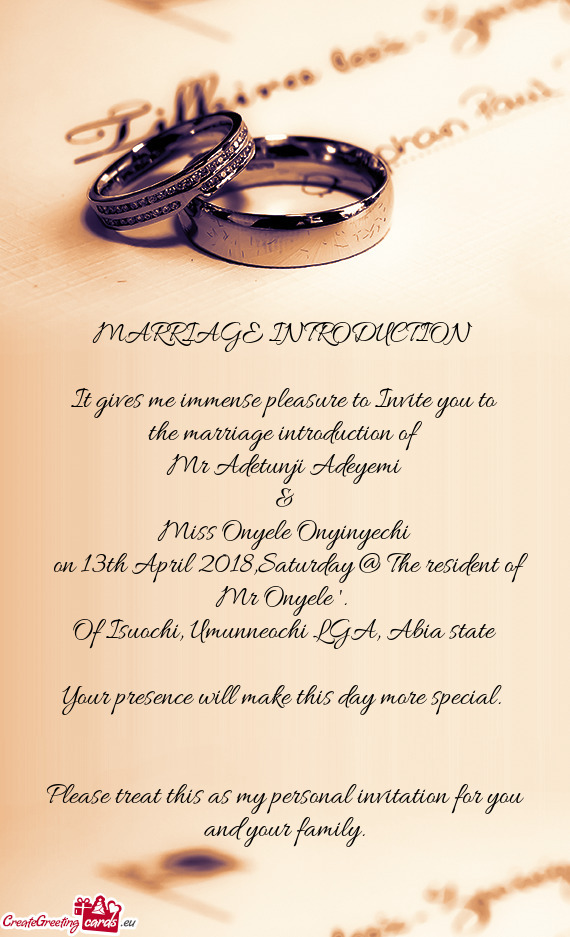 MARRIAGE INTRODUCTION