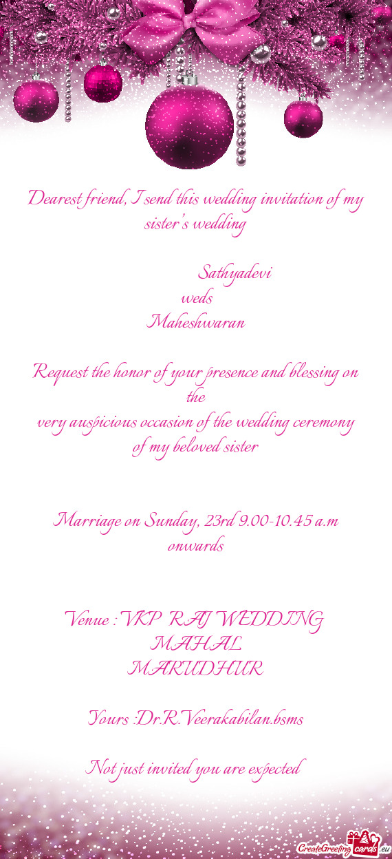 Marriage on Sunday, 23rd 9.00-10.45 a.m onwards