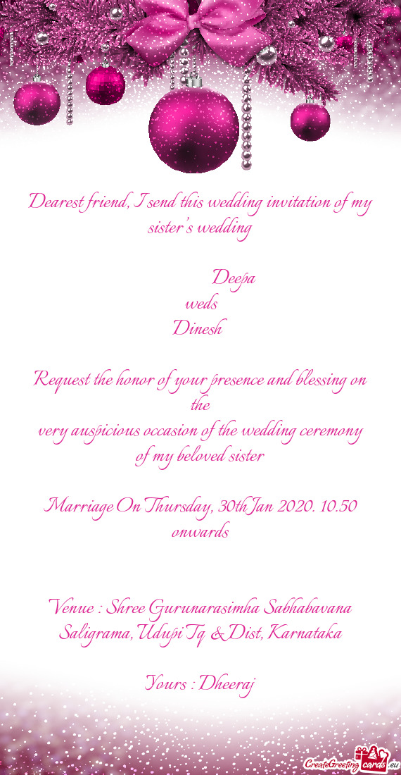 Marriage On Thursday, 30th Jan 2020. 10.50 onwards