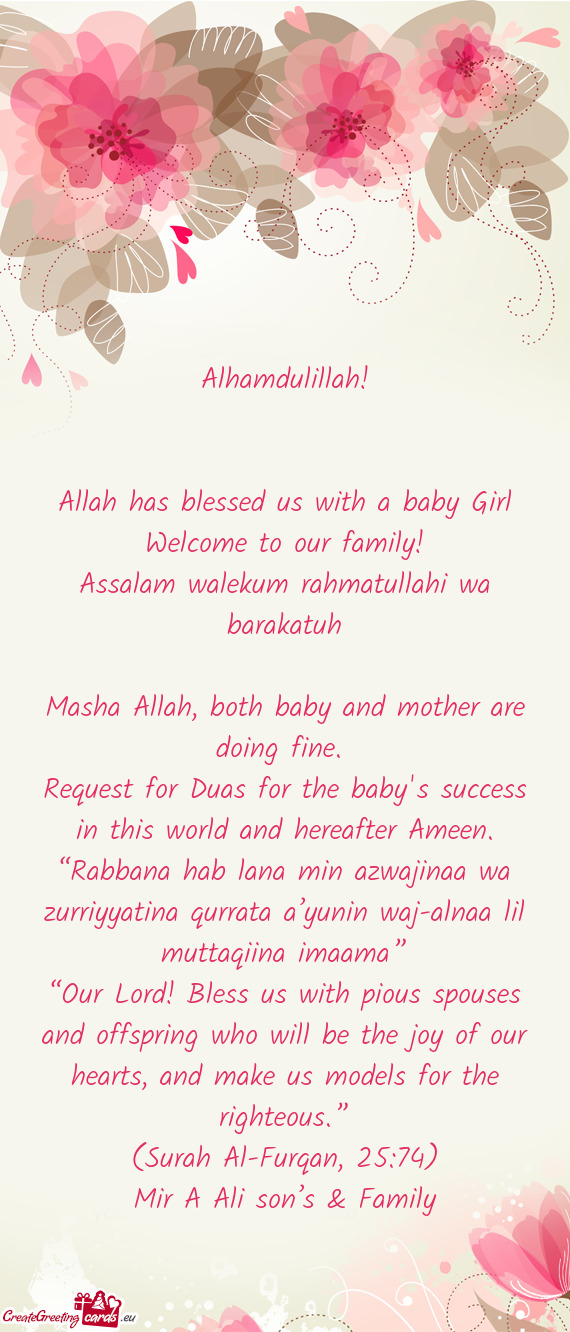Masha Allah, both baby and mother are doing fine