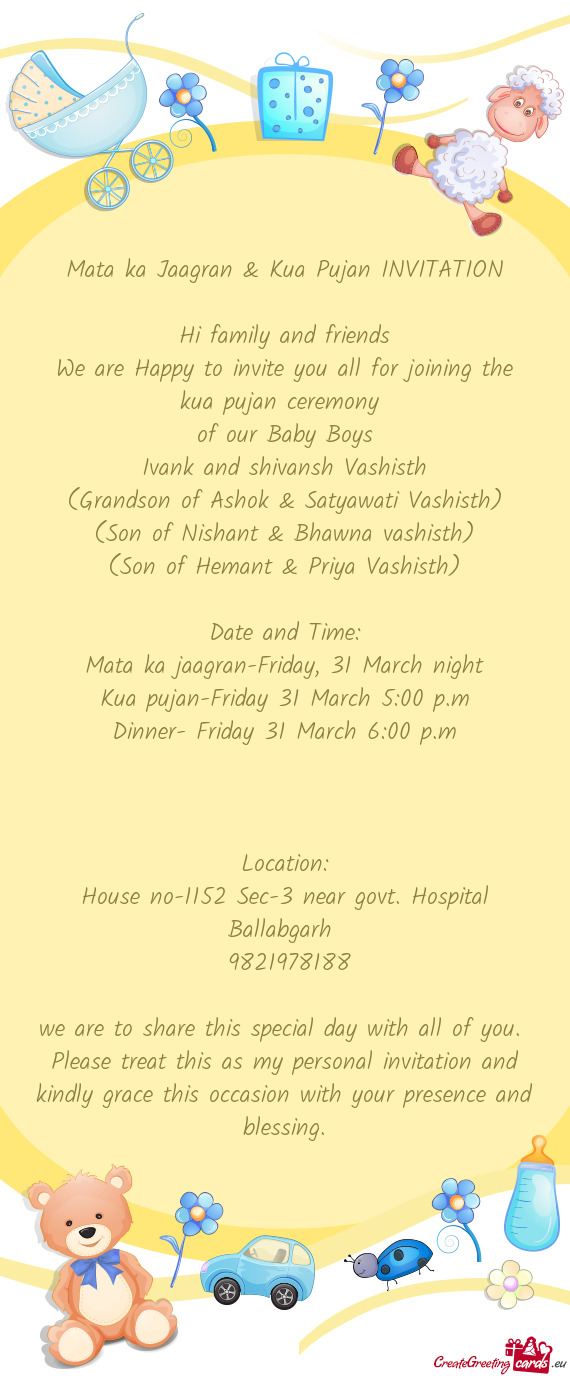 Mata ka Jaagran & Kua Pujan INVITATION