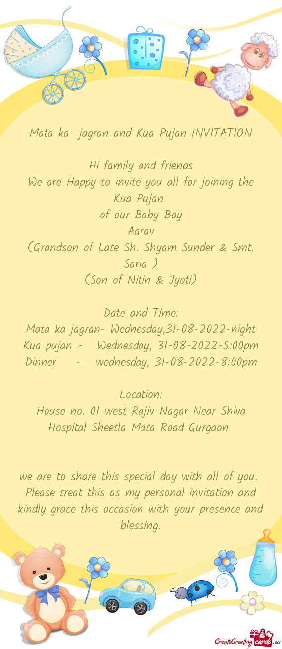 Mata ka jagran and Kua Pujan INVITATION