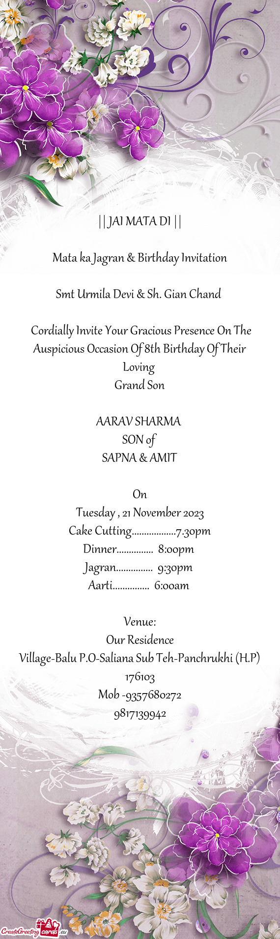 Mata ka Jagran & Birthday Invitation