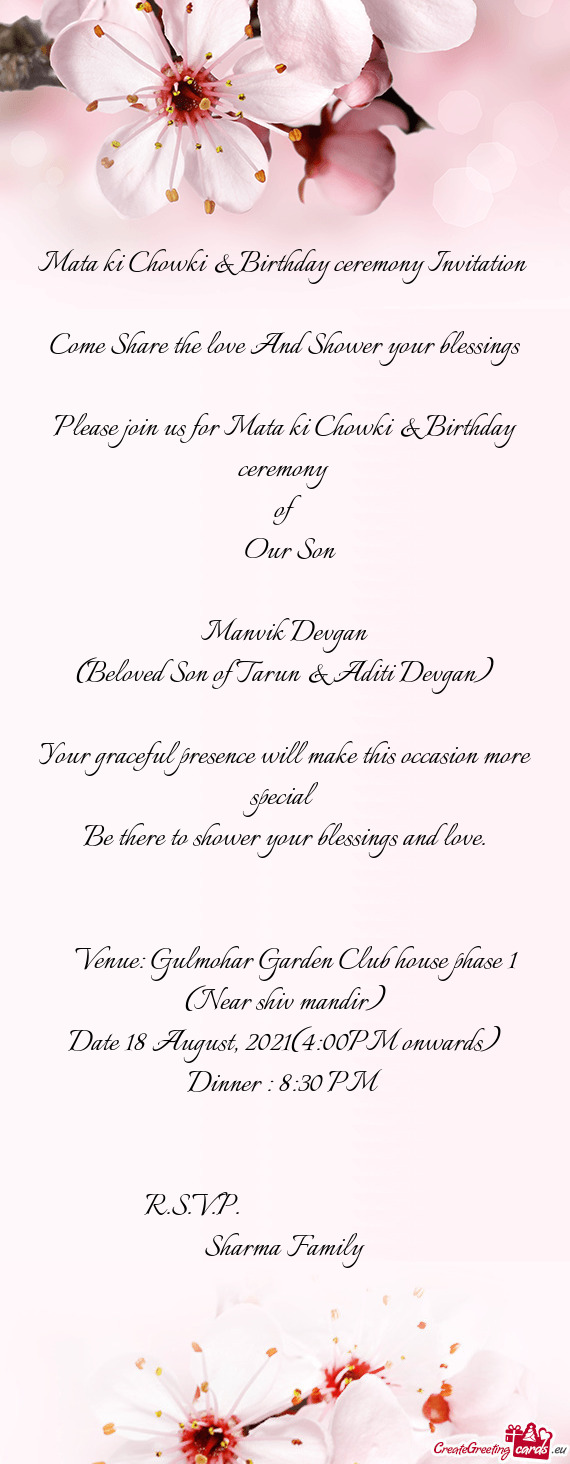 Mata ki Chowki & Birthday ceremony Invitation