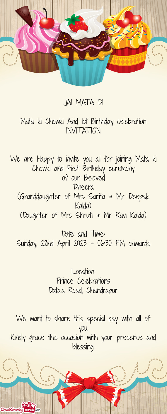 Mata ki Chowki And 1st Birthday celebration INVITATION