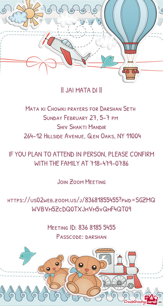 Mata ki Chowki prayers for Darshan Seth