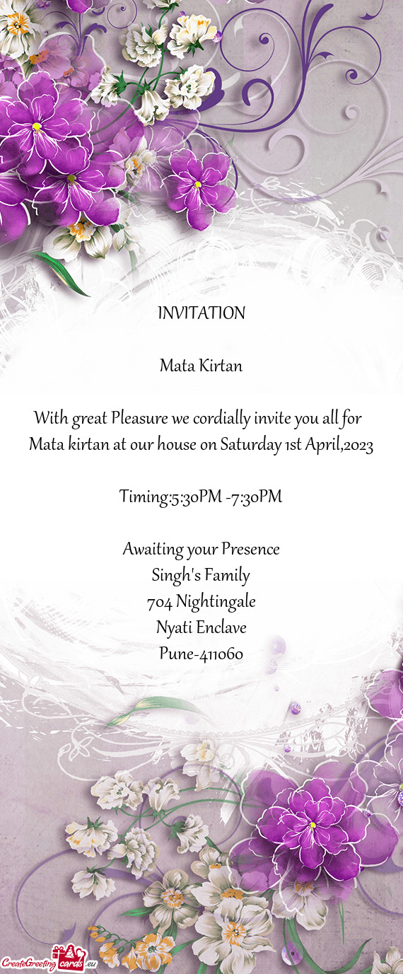 Mata kirtan at our house on Saturday 1st April,2023