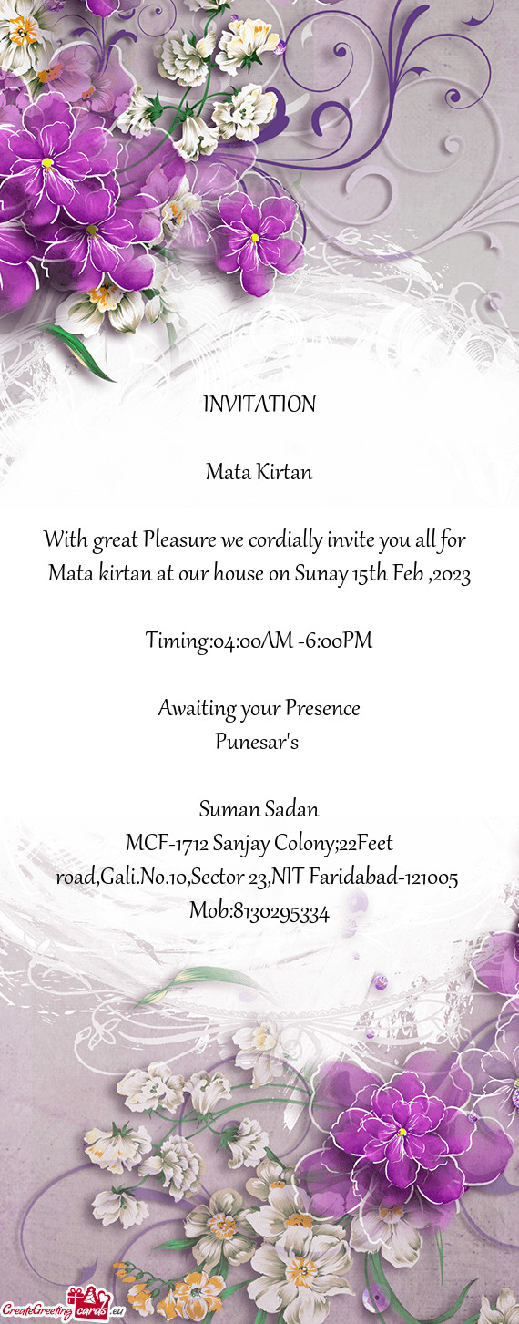 Mata kirtan at our house on Sunay 15th Feb ,2023