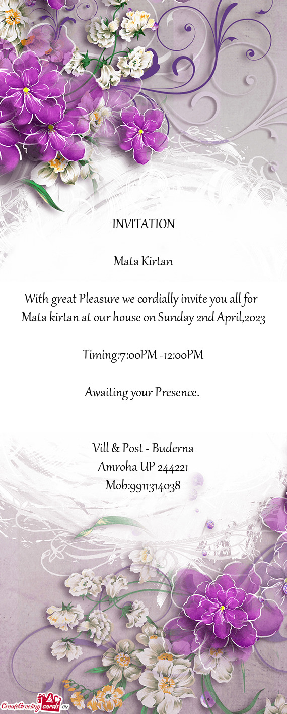 Mata kirtan at our house on Sunday 2nd April,2023