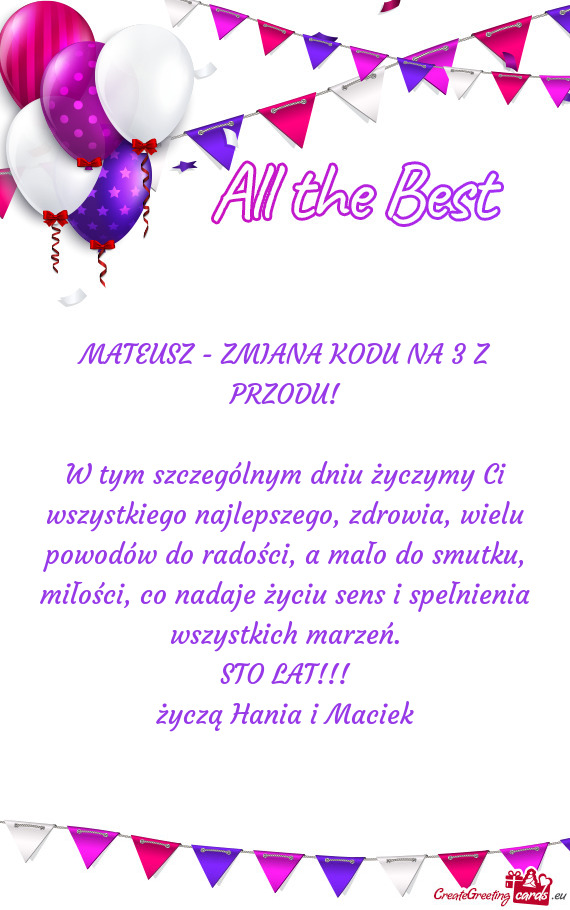 MATEUSZ - ZMIANA KODU NA 3 Z PRZODU