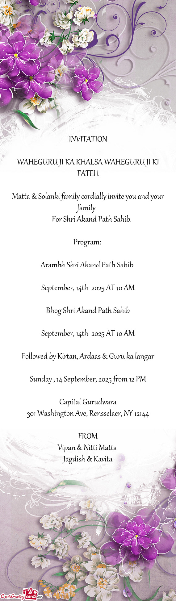 Matta & Solanki family cordially invite you and your family