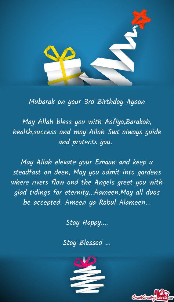 May Allah bless you with Aafiya,Barakah, health,success and may Allah Swt always guide and protects