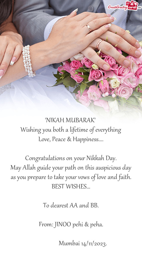May Allah guide your path on this auspicious day as you prepare to take your vows of love and faith