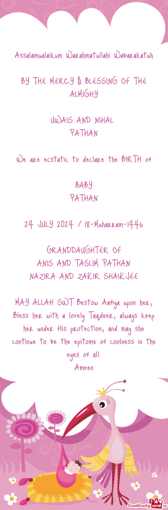 MAY ALLAH SWT Bestow Aafiya upon her, Bless her with a lovely Taqdeer, always keep her under His pro