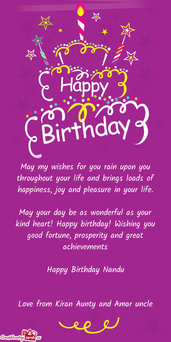 May my wishes for you rain upon you throughout your life and brings loads of happiness, joy and plea